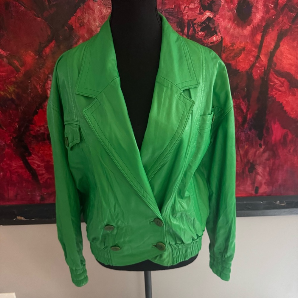 Green Genuine Leather Bomber Jecket